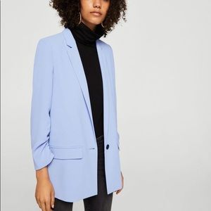 Mango Light Blue Ruched Sleeve Blazer